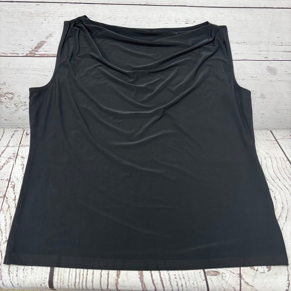 Lands End Womens XL Black Cowl Neck Sleeveless Jersey Knit Top 18 Petite Work